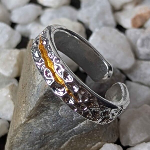 Volcanic Ring – Sterling Silver Band with Gold Inlay
