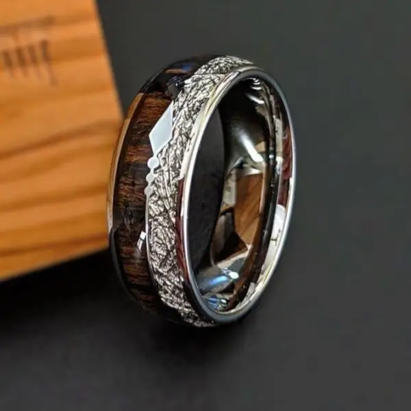 Arrow Inlay Wood & Metal Ring – Polished Natural Finish with Brilliant Shine