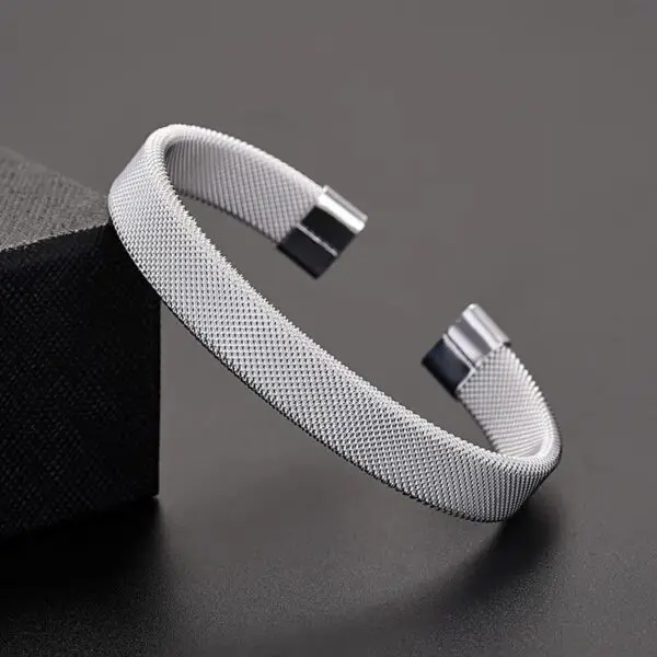 Mesh Cuban Cuff Bracelet – Sleek Stainless Steel Wristwear