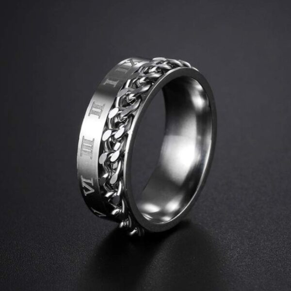 Roman Numeral Rotating Chain Ring - Stainless Steel Chain Fidget Ring