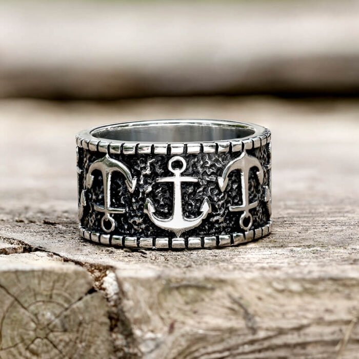 Anchor Wide Band Ring – Nautical Strength in Rugged Stainless Steel - Image 2