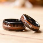 Arrow Inlay Wood & Metal Ring – Polished Natural Finish with Brilliant Shine