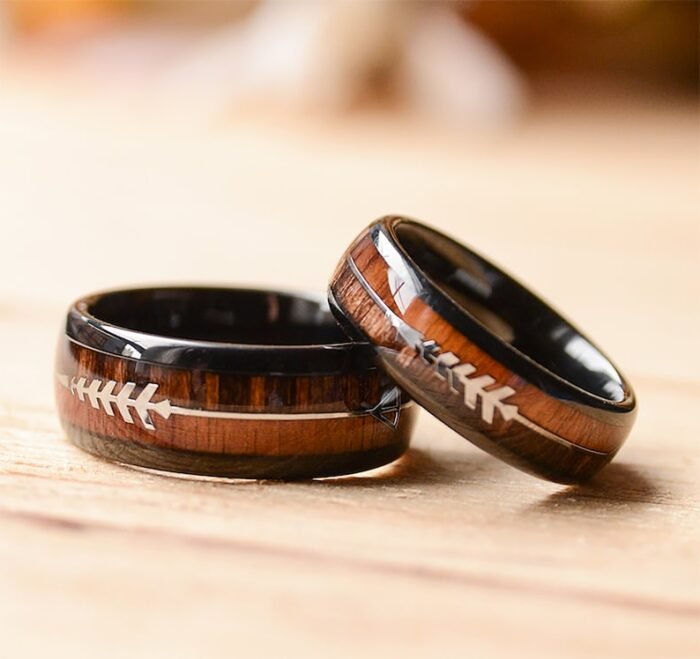 Arrow Inlay Wood & Metal Ring – Polished Natural Finish with Brilliant Shine - Image 4