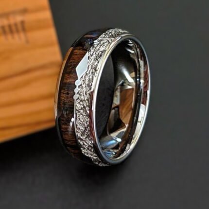 Arrow Inlay Wood & Metal Ring – Polished Natural Finish with Brilliant Shine