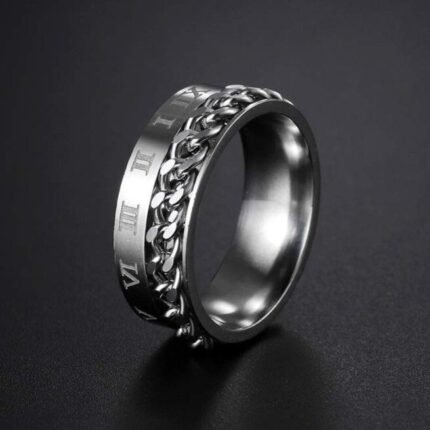 Roman Numeral Rotating Chain Ring - Stainless Steel Chain Fidget Ring