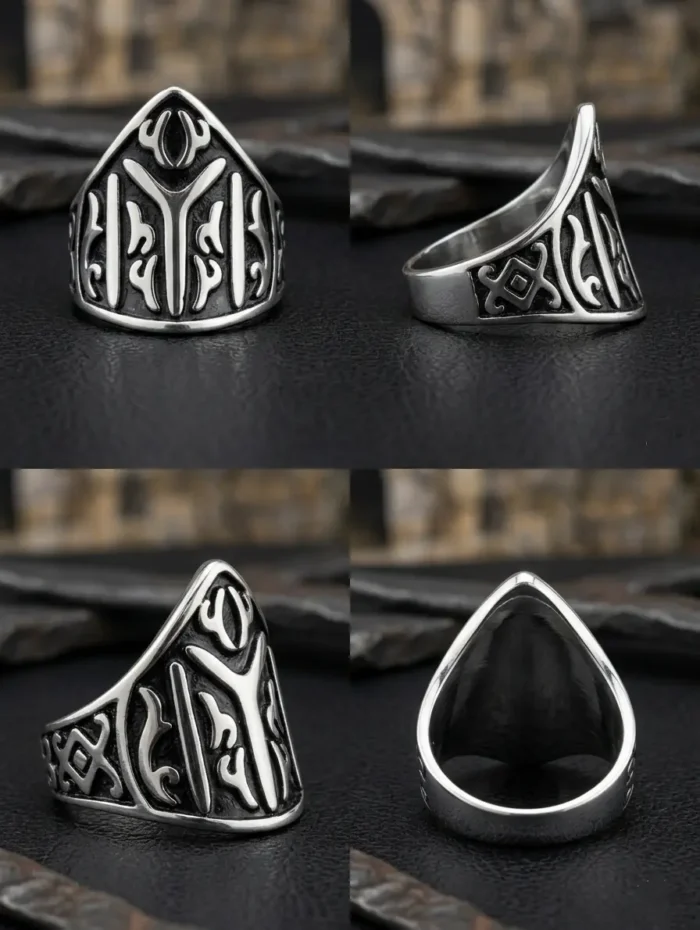 Turkish Kayi Ring – Engraved Stainless Steel with Ottoman Signature Design - Image 3
