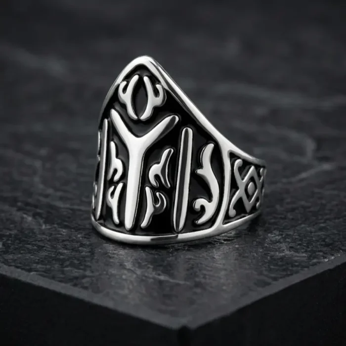 Turkish Kayi Ring – Engraved Stainless Steel with Ottoman Signature Design - Image 4