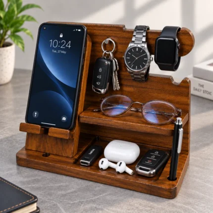 7-in-1 Phone Docking Station & Desk Organizer — Multifunction Stand for Phone, Keys, Wallet, Watch, Glasses & Everyday Essentials