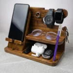 6-in-1 Wooden Phone Docking Station & Desk Organizer — Multifunction Stand for Phone, Keys, Wallet, Watch, Glasses & Everyday Essentials