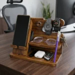 6-in-1 Wooden Phone Docking Station & Desk Organizer — Multifunction Stand for Phone, Keys, Wallet, Watch, Glasses & Everyday Essentials - Image 3