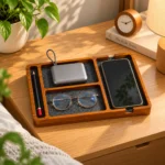 Wooden Desk Organizer Tray – Multi Compartment Phone, Watch & Accessories Holder
